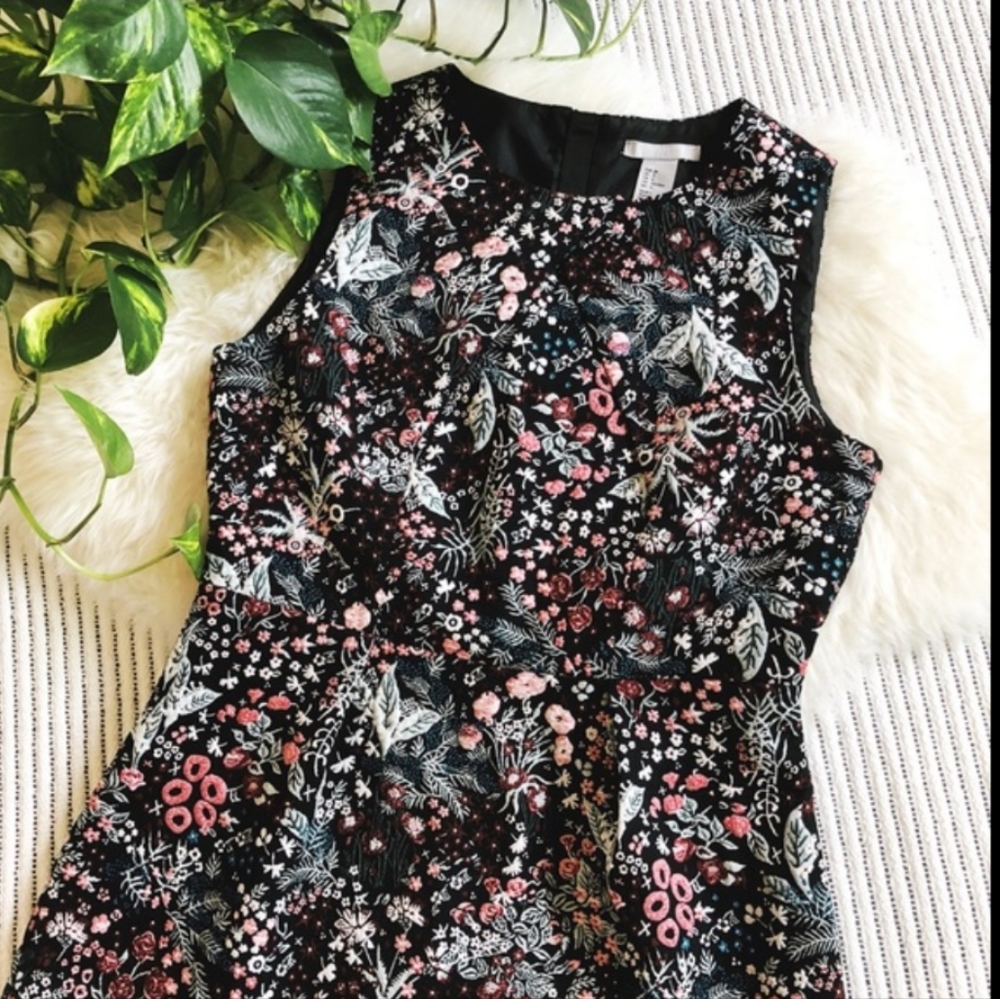 H&M Embroidered Black Dress